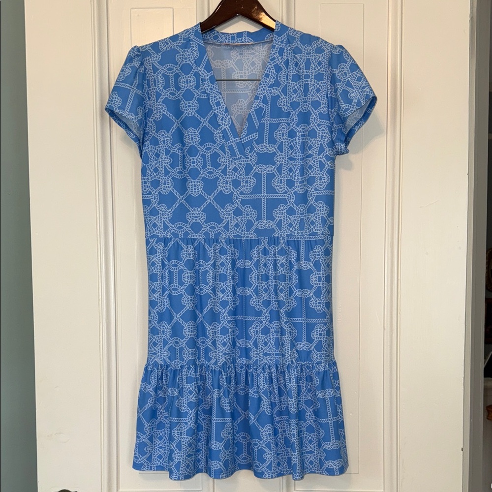 NWOT Jude Connally Sky Blue and White Patterned Mini Dress
